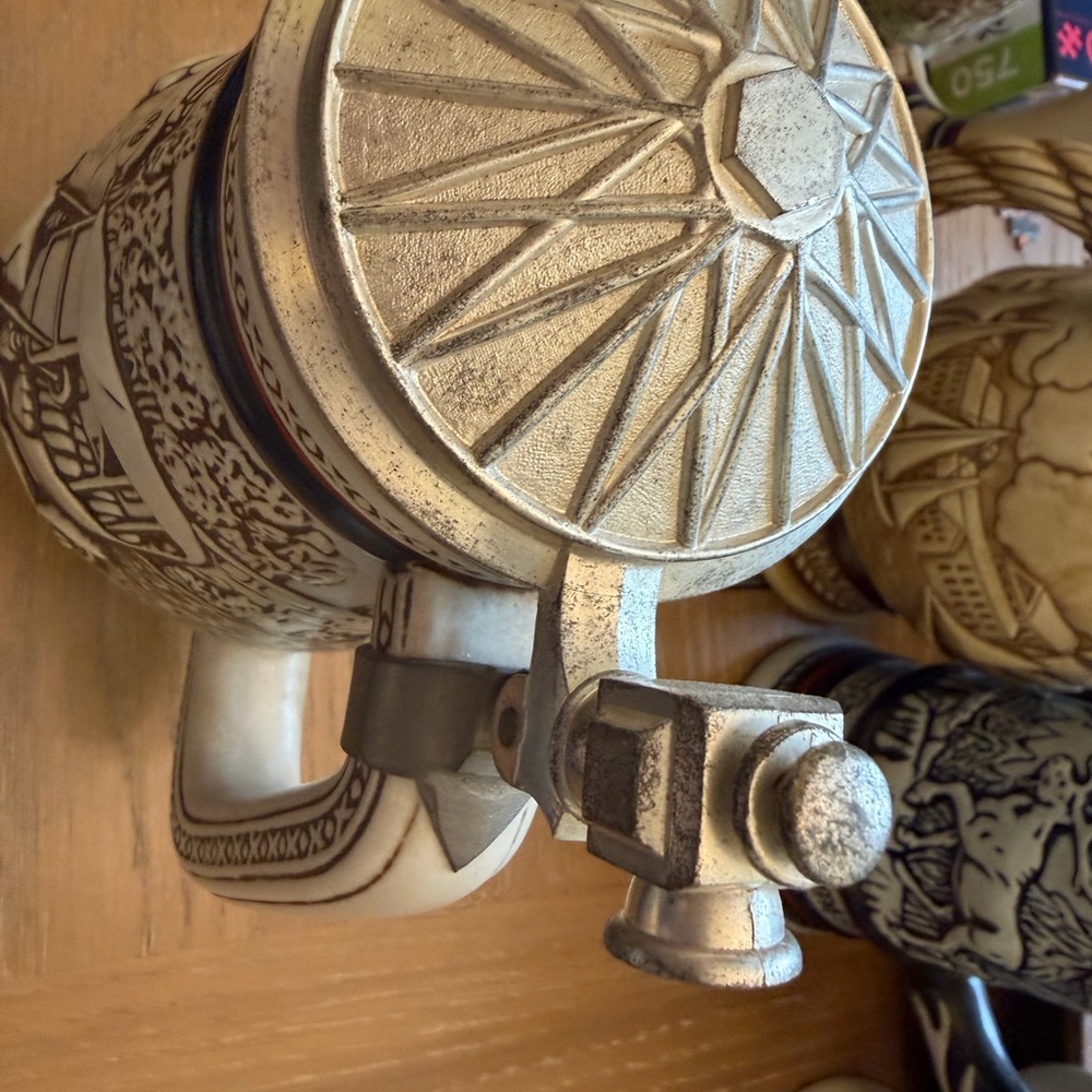Decorative Ceramic Beer Stein with Pewter Lid - White and Silver
